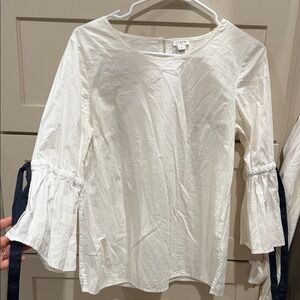 J. Crew White Cotton Bell-Sleeve Top with Tie Detail